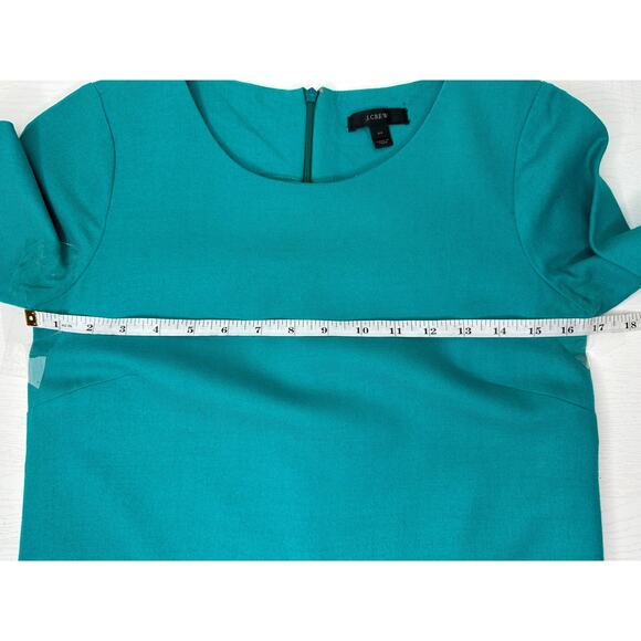 J. Crew Wool Blend Shift Knee Length Dress Teal Green Pockets Office Workwear 00 - Picture 9 of 11